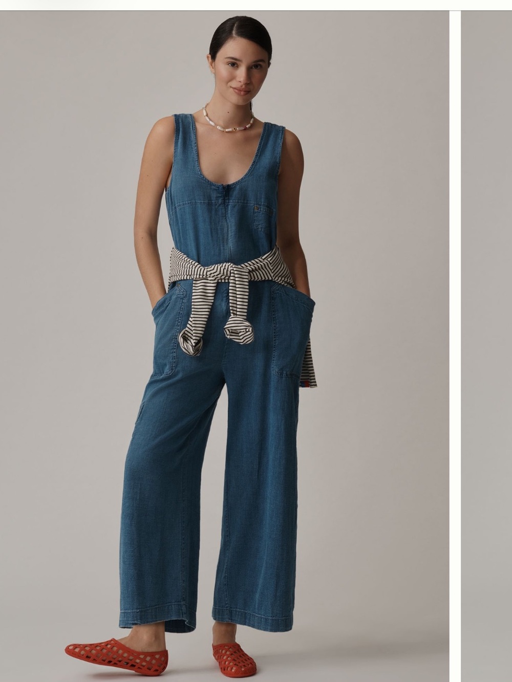 Pilcro Anthropologie Wide Leg Zip Front Denim Overalls Size XL